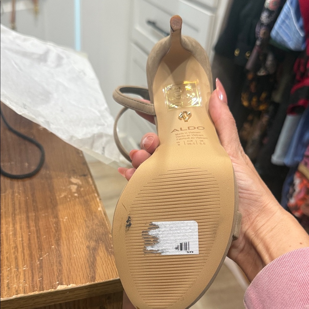ALDO Beige Strappy Women's Heels - Picture 3 of 5